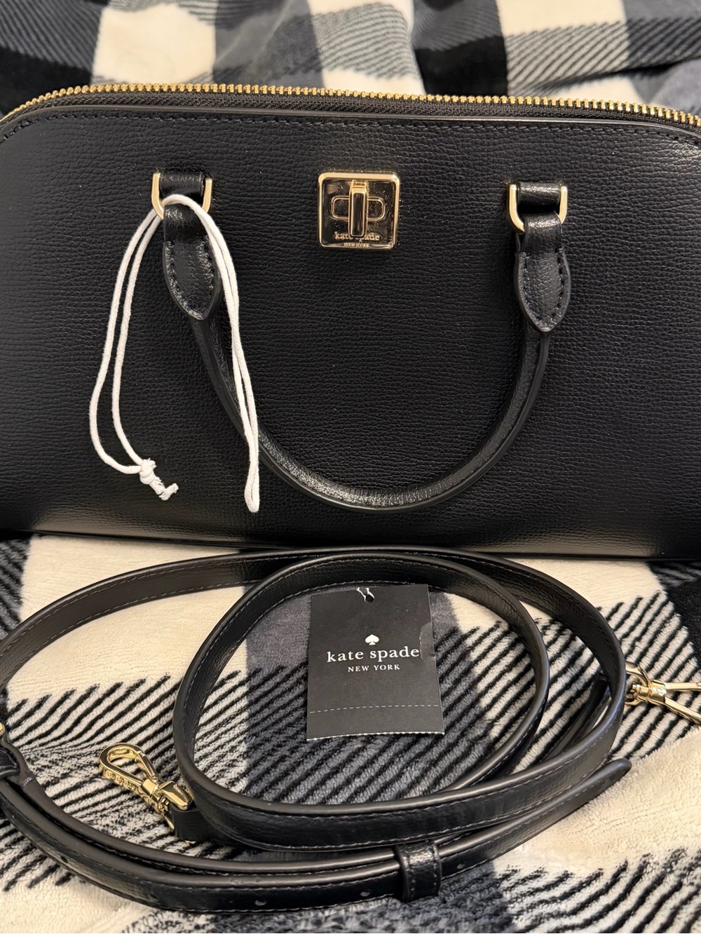 kate spade Black Pebbled Leather Satchel with Gold Hardware